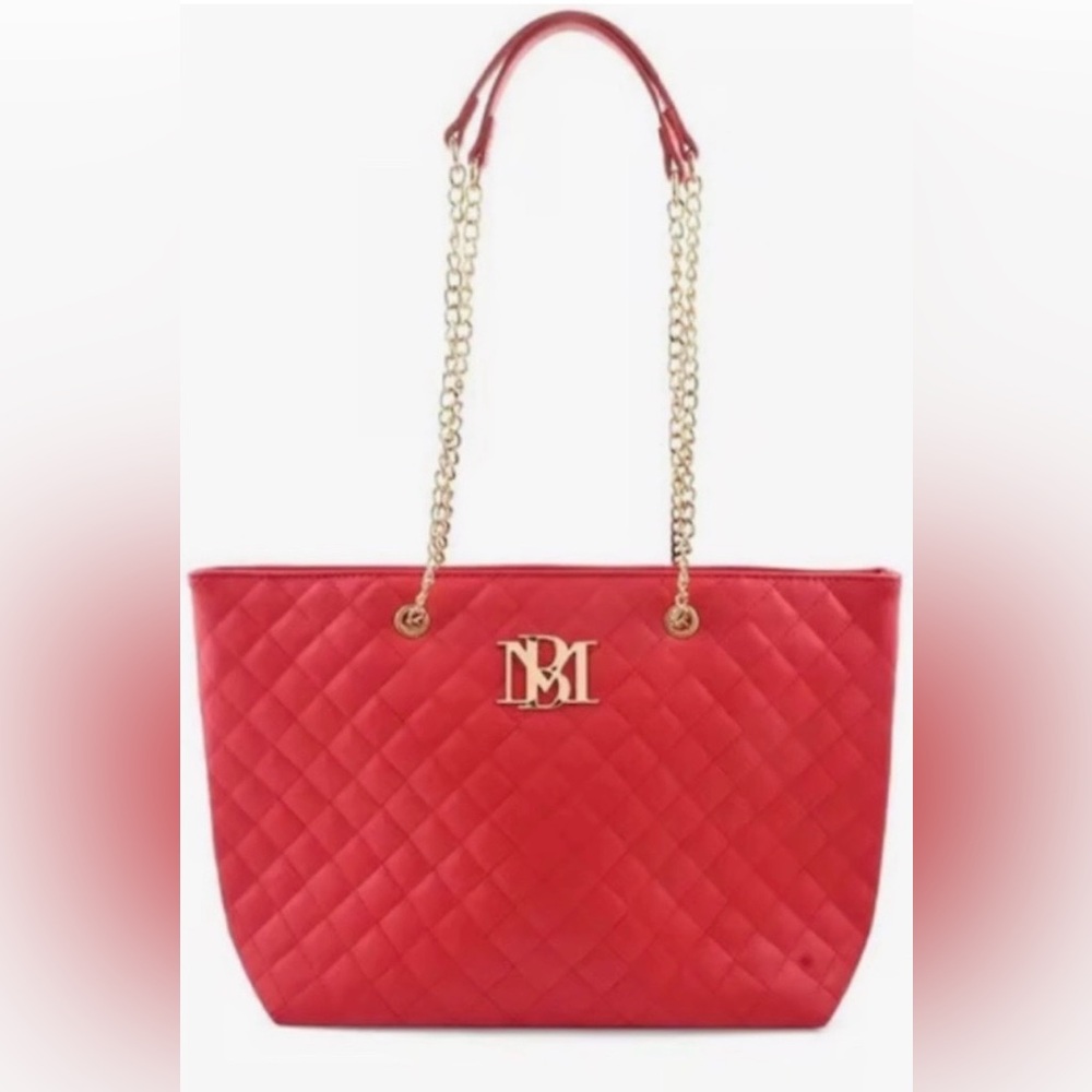New in Bag Badgley Mischka Red Quilted Chain Strap Tote Bag